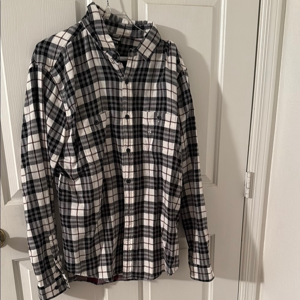 Express Black and White Plaid Button Down Shirt